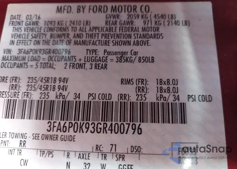 2016 Ford Fusion Titanium из США, поврежденный, VIN 3FA6P0K93GR400796